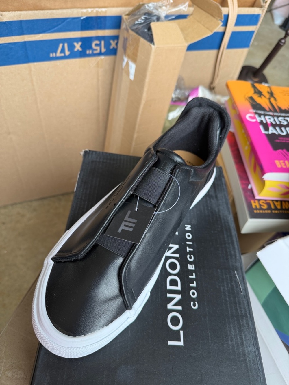 London Fog Black Slip-On Loafer with White Sole